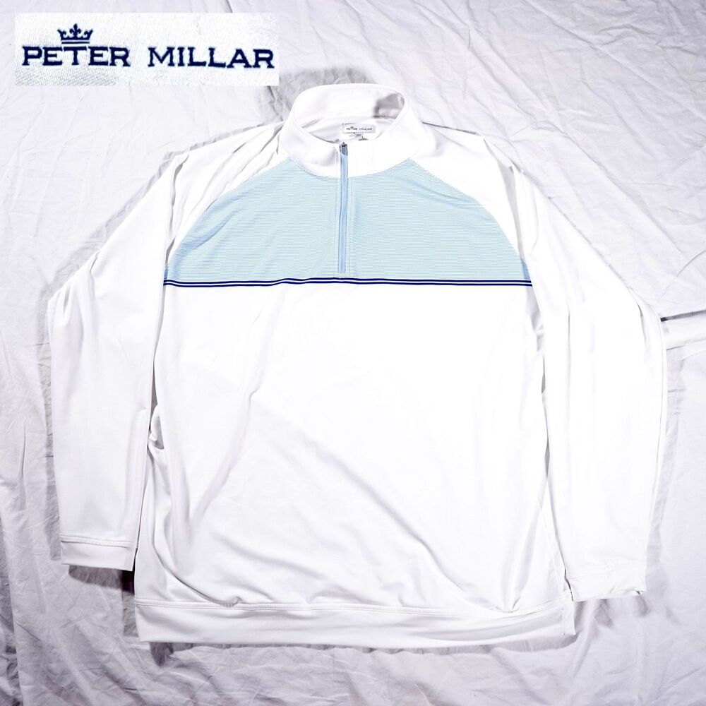 Peter Millar Athletic Quarter Zip Pullover White Blue Mens XXL